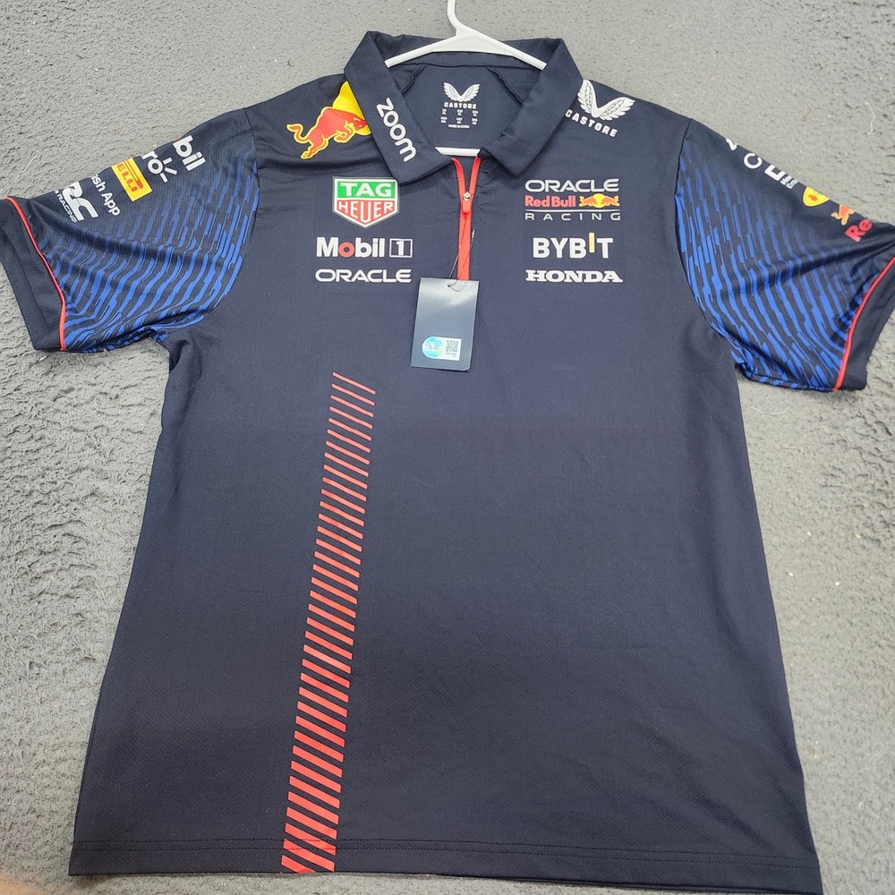 Castore Oracle Red Bull Racing F1 Team Polo Shirt Mens XL Navy Blue Quarter Zip